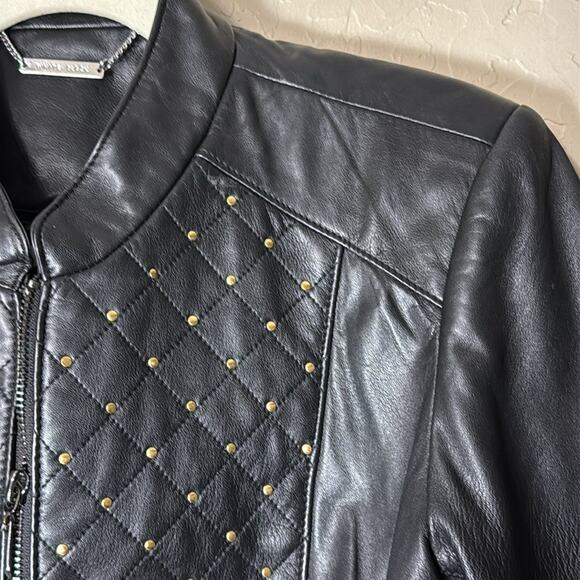 White House black leather jacket with gold studs size large - Picture 5 of 9